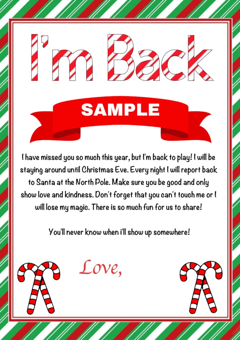 Elf Arrival Letter I'm Back Letter From Elf Hello From Elf Etsy Canada