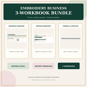 Embroidery Business Spreadsheet Bundle, Excel Pricing, Inventory and Thread Trackers