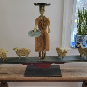 Steve Hazlett American Folkcraft Primitive Weathervane Lady Feeding Sheep | LOCAL PICKUP or DELIVERY Only!