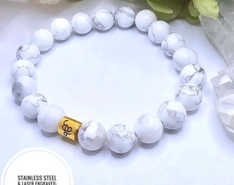Fascino Ik Onkar, Bracciale Ik Onkar, Bracciale Ek Onkar, Gioielli Punjabi, Gioielli Sikh, Bracciale Howlite, Regali 30 e sotto