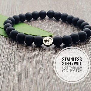 Ik Onkar Charm, Ik Onkar Bracelet, Ek Onkar Bracelet, Black Agate Bracelet, Punjabi jewelry, Ik Onkar Charm Gifts 30 and Under