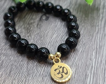 8 mm Semiprecious Stone - Om Bracelet - for Men or Women Gifts 30 and Under