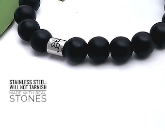Ciondolo Ik Onkar, Bracciale Ik Onkar, Bracciale Ek Onkar, Gioielli Punjabi, Gioielli Sikh, Bracciale con perline di agata nera, Regali per under 30