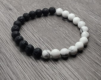 Men's/Women's Diffuser Healing Black Lava & Howlite Gemstone Bracelet Gifts 30 and under