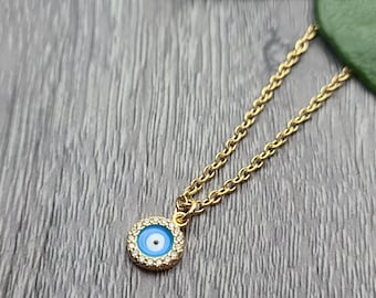 Gold Evil Eye Necklace, Third Eye Necklace, Evil Eye Choker, Gold Eye Pendant, Eye Charm Necklace, Dainty Eye Necklace, Protection Necklace