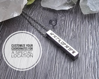 Custom coordinates necklace, Engraved Coordinates Bar necklace Personalized Bridesmaids gift Coordinate jewelry Location necklace Bridesmaid