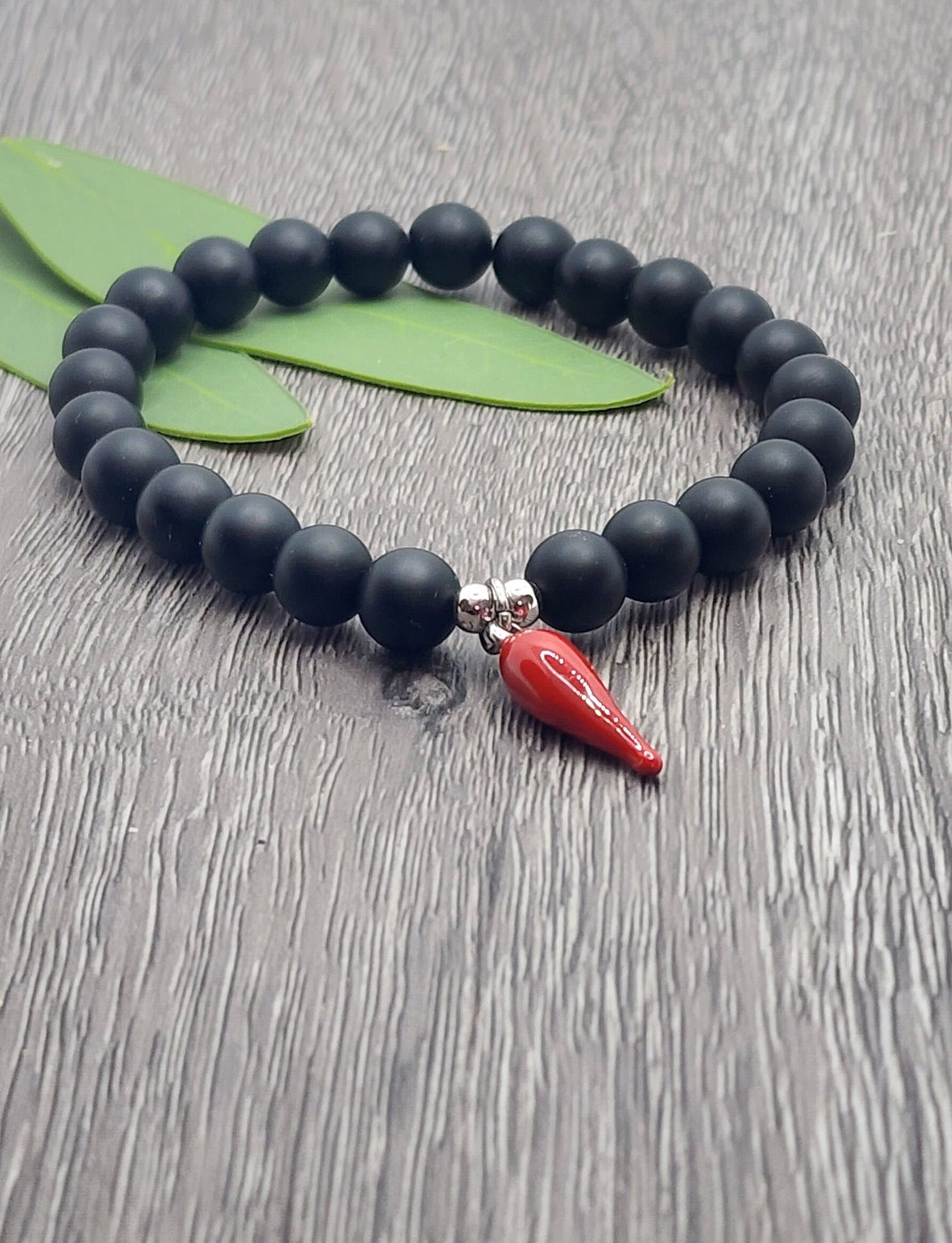 Fortunello Bead Bracelet with Italian Corno Charm - Hot Pink