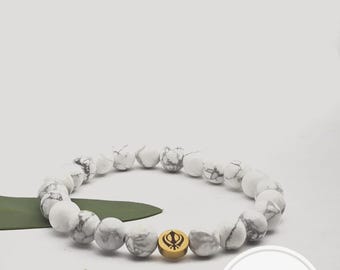 Ciondolo Khanda, Bracciale Khanda, Bracciale Sikh, Gioielli Punjabi, Gioielli Sikh, Bracciale Howlite, Regali per i 30 anni e meno