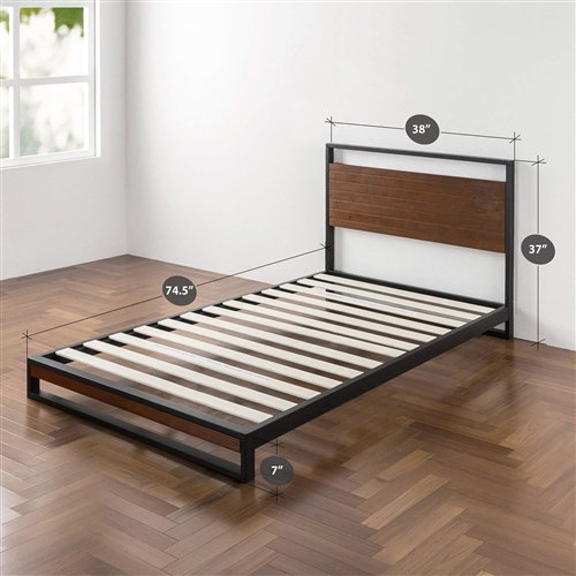 Metal Wood Platform Bed Frame With Headboard Platform Bed Etsy