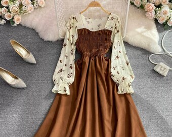 Fall Cottagecore Clothing-Vintage Dress-Victorian Dress-Prairie Dress-MilkMaid Dress-Dark Academia Dress-Fall Women Dress-Autumn Dress Retro