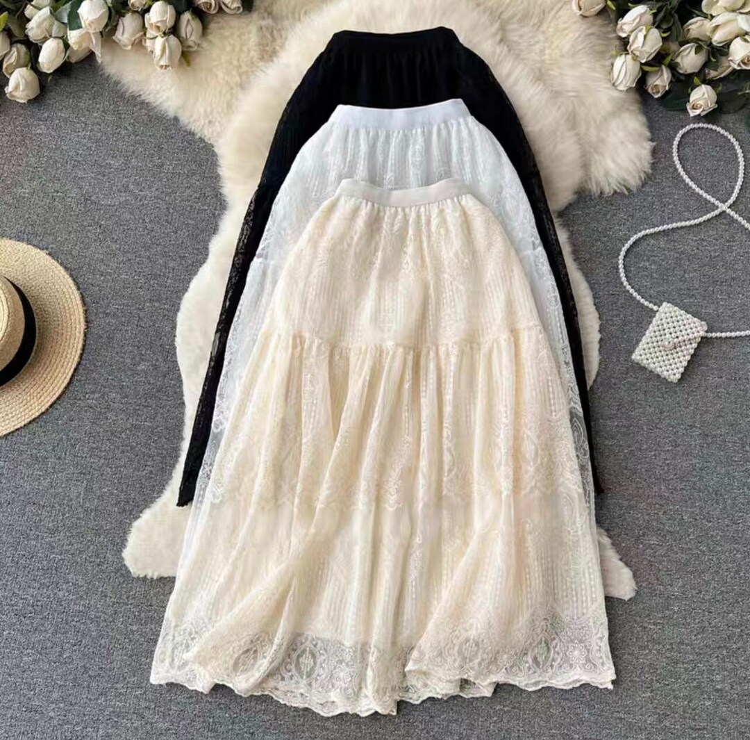 Tiered Skirtcream Lace Skirtwhite Skirtsspring Etsy