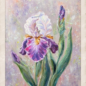 Original Oil Painting Purple Iris Flower Painting 8x10 Garden Iris Wall art Floral Wall Art floral Wall Decor