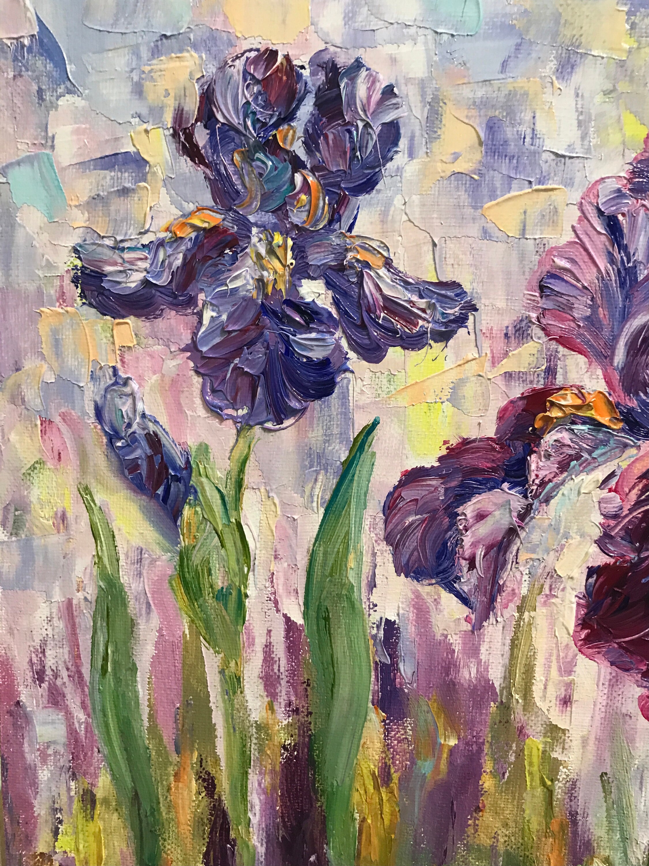 Original Oil Painting Blue Purple Iris Flower Painting Garden Iris Wall ...