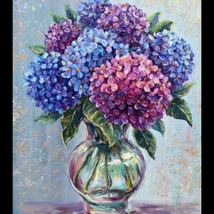 Purple Blue Flower Painting Original Oil Painting Hydrangea Wall Art ...