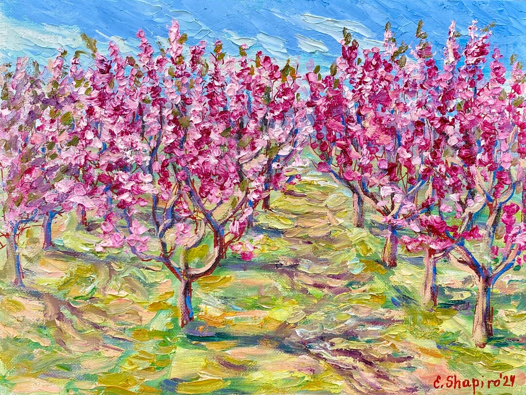 Peach Blossom Art Original Oil Painting 9x12 Floral Wall Art Blooming 