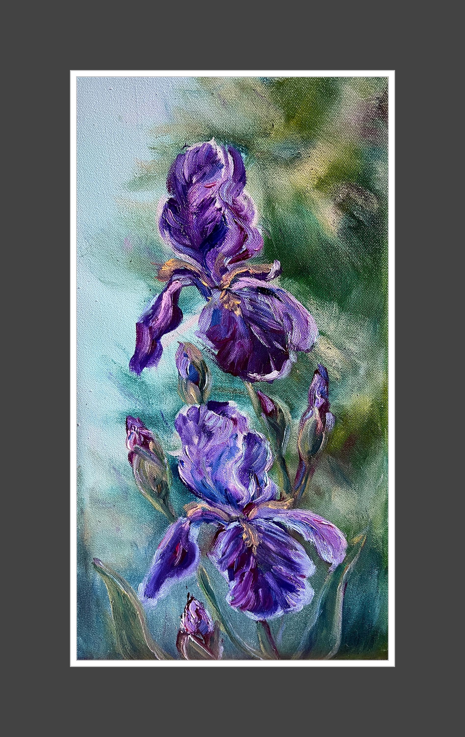 Original Oil Painting Blue Purple Iris Flower Painting Garden Iris Wall ...