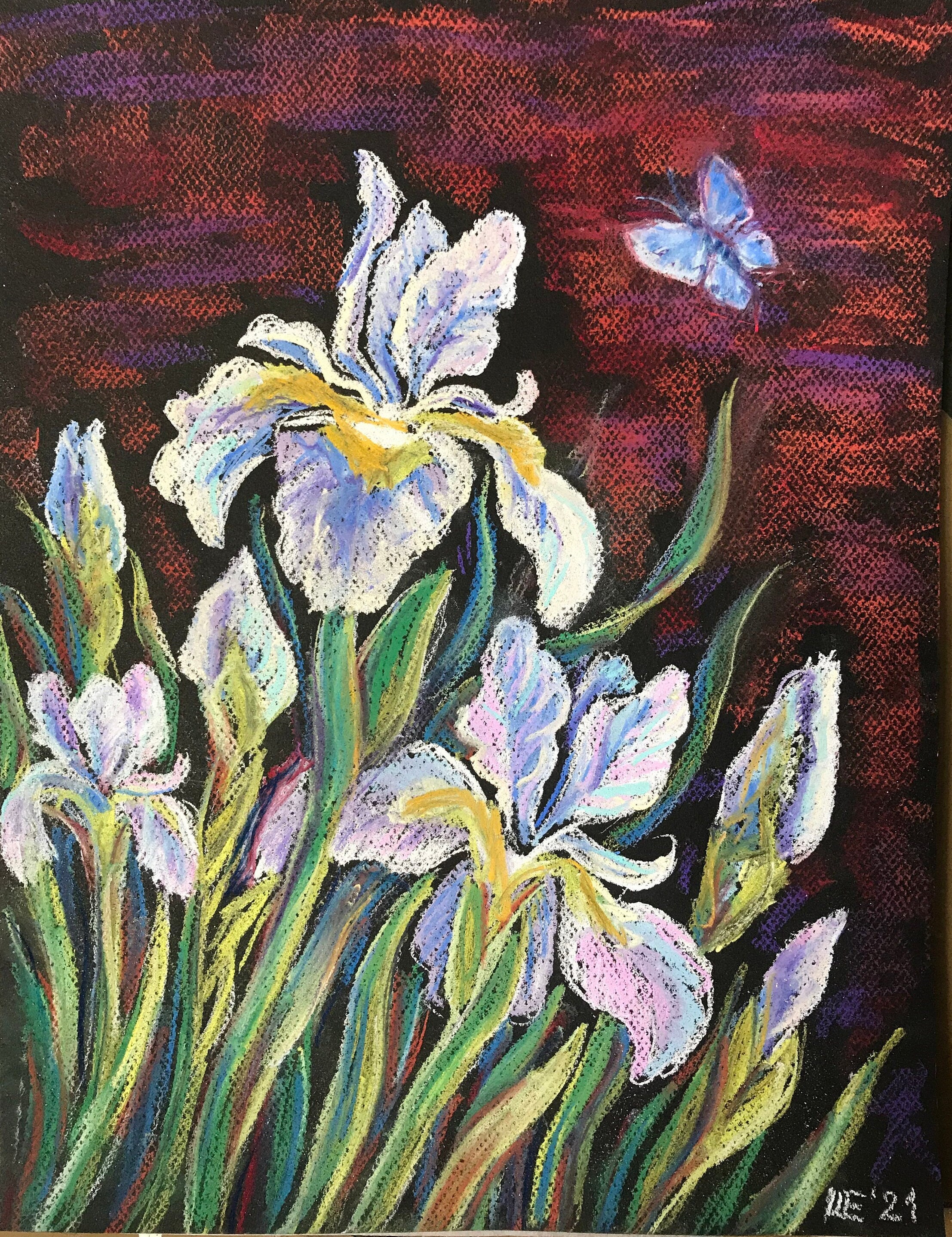 White Iris Flowers Wall Art. Original Floral Artwork. Pastel Etsy
