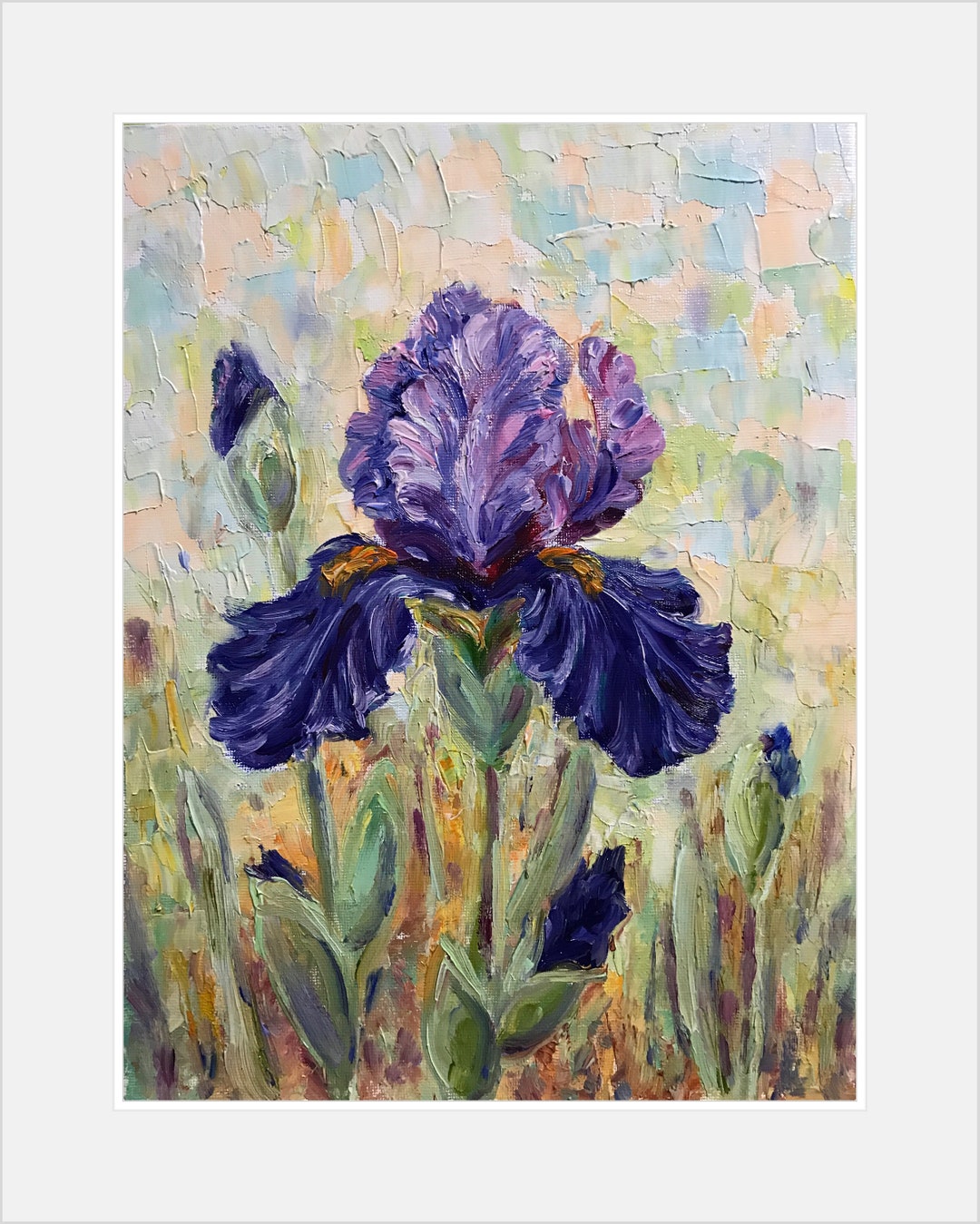 Original Iris Oil Painting: Dark Blue Floral Wall Art (9x12) - Etsy