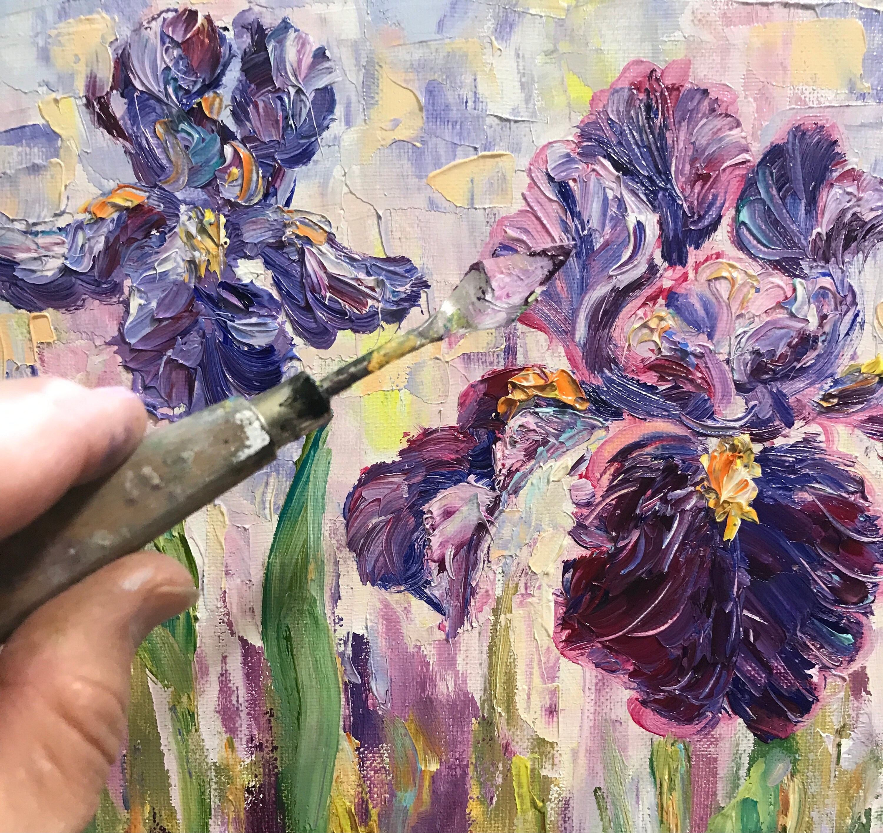 Original Oil Painting Blue Purple Iris Flower Painting Garden - Etsy