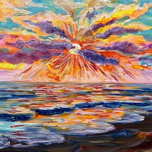 Sunset Original Acrylic Painting Florida Beach Landscape 8x10 Coastal Art Tropical Beach painting Seascape Wall Art seashore art