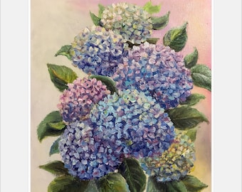 Purple Blue Flower painting Original Oil painting Hydrangea Wall Art, 11x14 Floral Wall Decor Floral Still Life bouquet painting