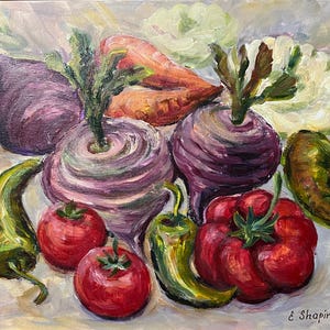 Hand painted Beets Still Life 11x14 Original Acrylic painting Food Wall Art vegetable art Kitchen Wall Decor Dining room Decor