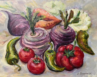 Remolachas pintadas a mano Bodegón 11x14 Pintura acrílica original Arte de pared de comida Arte vegetal Decoración de pared de cocina Decoración de comedor