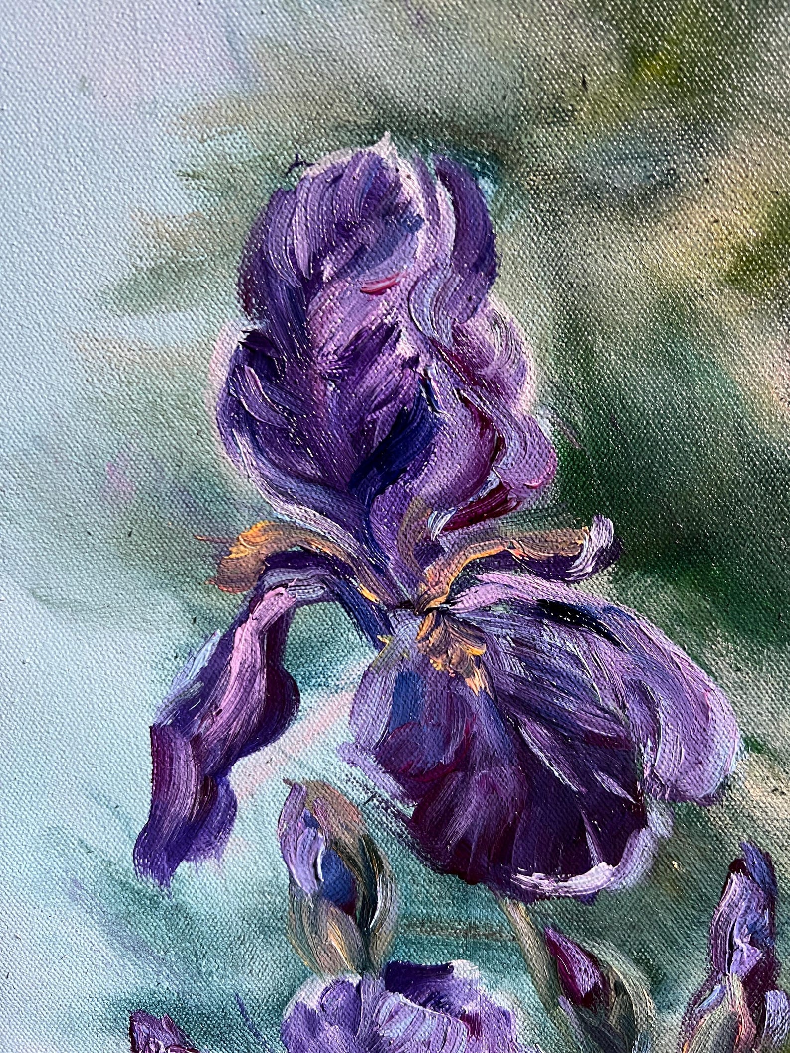Original Oil Painting Blue Purple Iris Flower Painting Garden Iris Wall ...
