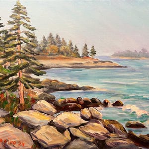 Seaside Landscape 11x14 Acrylic painting original Seascape Wall Art Ocean Beach painting Nautical artwork Coastal Maine Wall decor