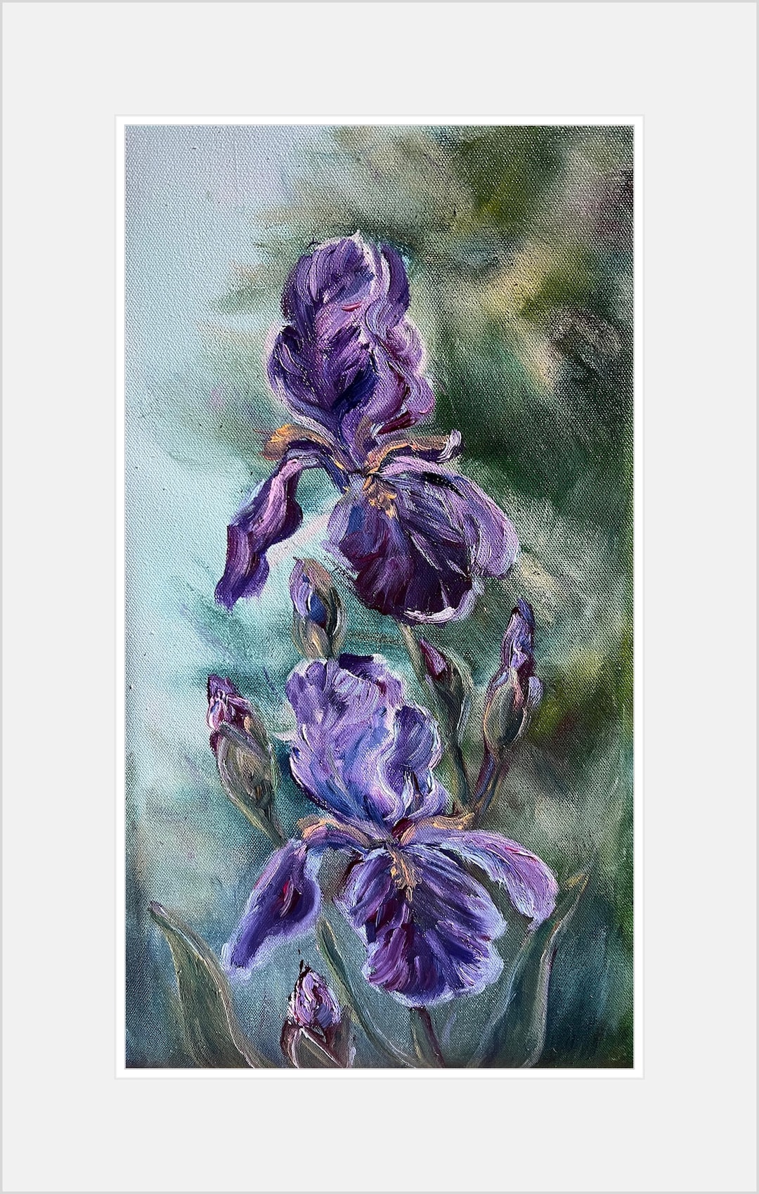 Original Oil Painting Blue Purple Iris Flower Painting Garden Iris Wall ...
