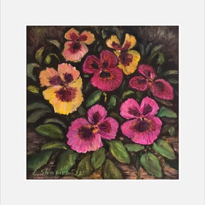 Pensamiento Flor aceite dolor Original Flower Wall Art 6x6 arte en miniatura decoración de pared floral pequeña decoración de pared floral pequeña flor Flor Purple Wall Art