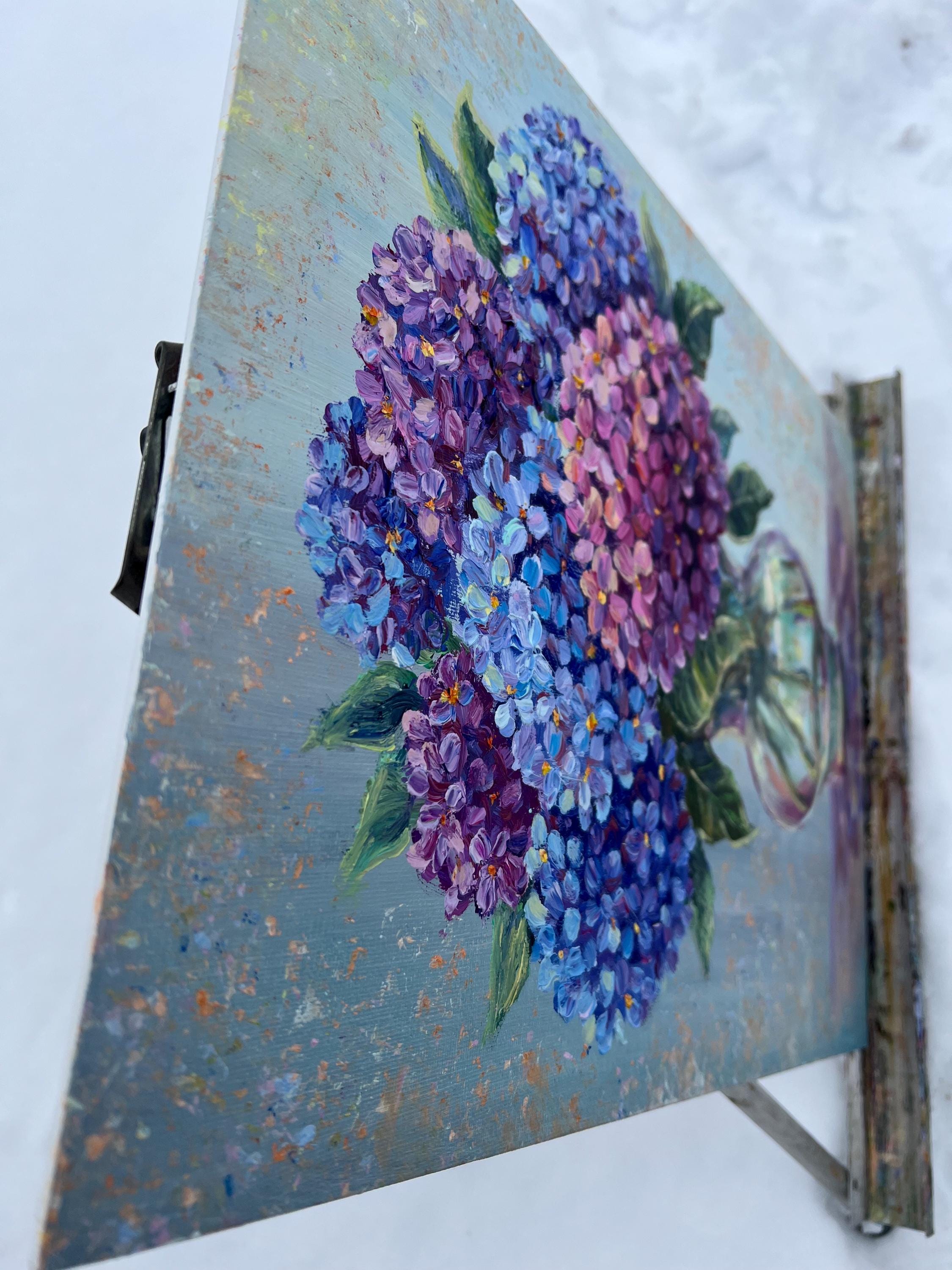 Purple Blue Flower Painting Original Oil Painting Hydrangea Wall Art ...