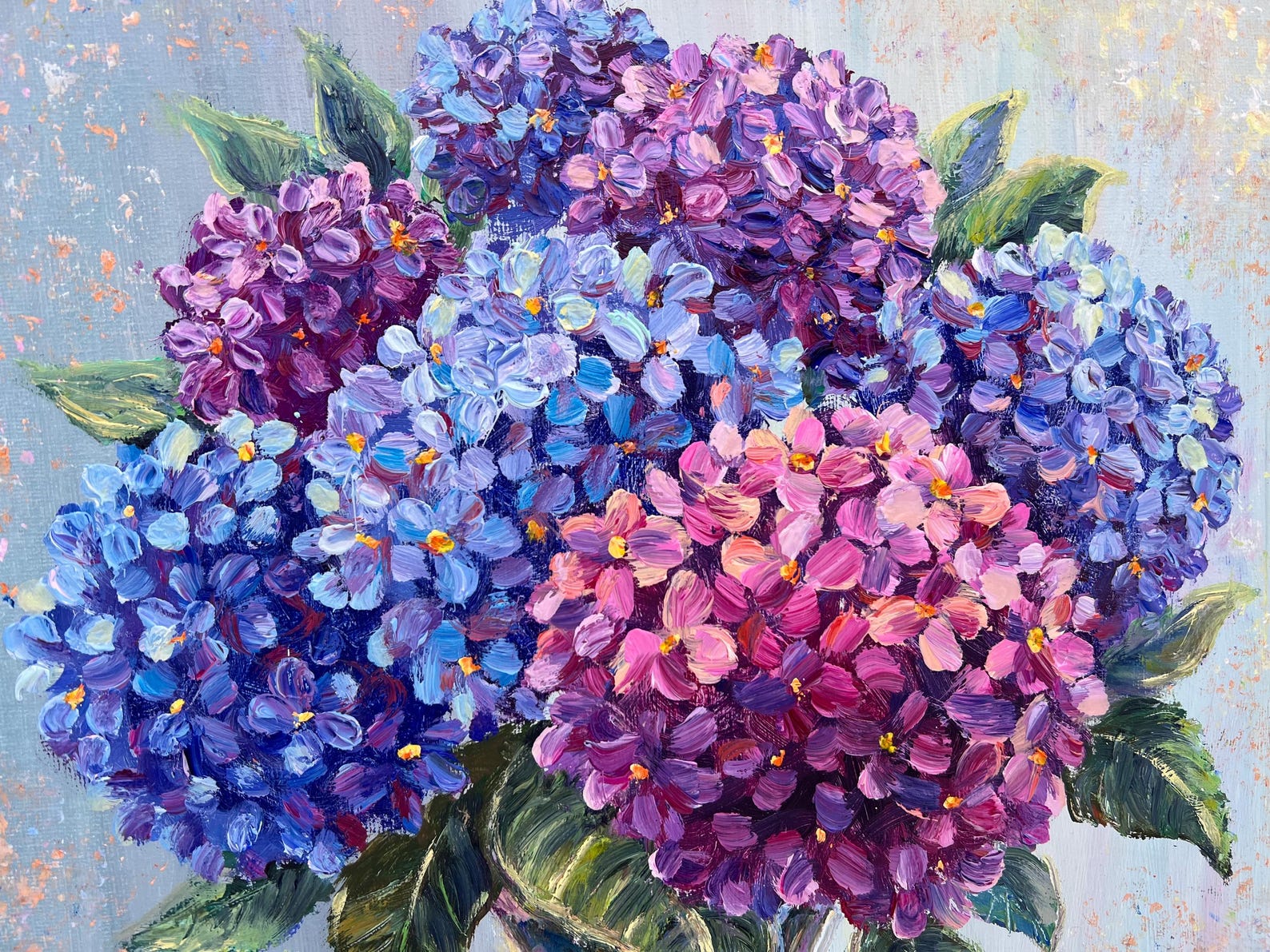 Purple Blue Flower Painting Original Oil Painting Hydrangea Wall Art ...