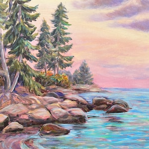 Seaside Landscape 12x16 Acrylic painting original Seascape Wall Art Ocean Beach painting Nautical artwork Coastal Maine Wall decor