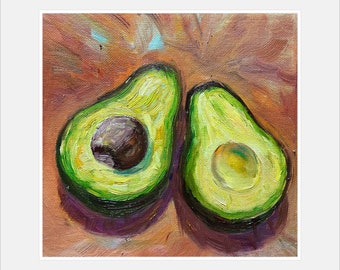 Avocado Still Life 8x8 Original Oil painting Wall Art vegetable art Fruit painting Food art Kitchen Wall Decor Dining room Decor avocado art
