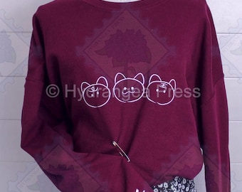 Nightplumes Kitten Faces Broderad Otome-spelinspirerad rund halströja