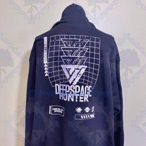 Deepspace Hunter Inspired Zip-Up Hoodie - Black Version with White Text