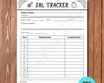 SAL Tracker for Cross Stitching Patterns PDF; Stitch a Long Tracker PDF