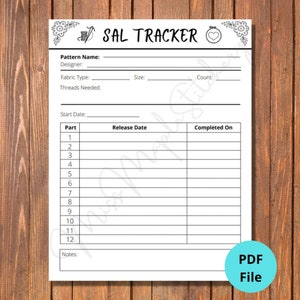 SAL Tracker for Cross Stitching Patterns PDF; Stitch a Long Tracker PDF