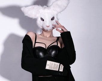 Plush mask, rabbit mask, white rabbit mask, cute rabbit mask