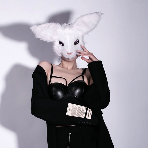 Máscara de felpa, máscara de conejo, máscara de conejo blanco, máscara de conejo lindo