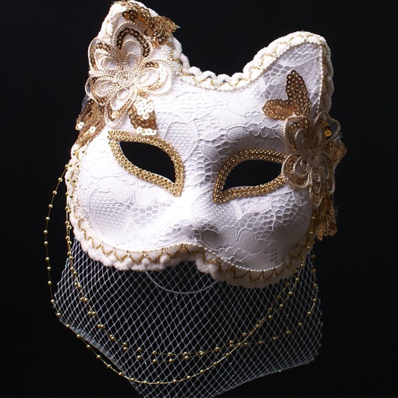 White Cat Mask-masquerade Mask-halloween Mask-masquerade Mask-carnival Mask-animal  Mask-anime Mask-venice Mask-leather Mask 