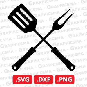 Może przedstawiać: Czarna sylwetka łopatki i widelca skrzyżowanych ze sobą. Obraz zawiera tekst .SVG .DXF .PNG.