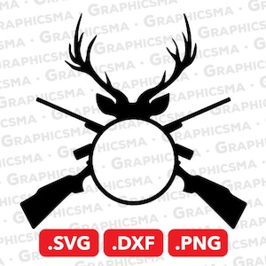Hunting SVG File, Shooting Rifle DXF, Hunting Monogram Png, Antler Shooting Monogram Svg, Monogram Shooting Rifle SVG Files Instant Download