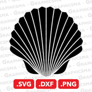 Puede incluir: Silueta negra de una concha con textura acanalada. La imagen incluye el texto .SVG .DXF .PNG.