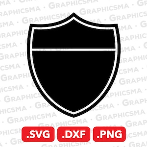 Puede incluir: Un escudo negro con borde blanco y una línea blanca horizontal en el centro. El escudo es una descarga gráfica digital disponible en formatos SVG, DXF y PNG.