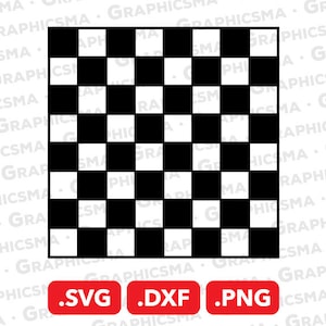 Könnte beinhalten: Ein schwarz-weißes Schachbrettmuster, wie ein Schachbrett oder eine Rennstrecke. Das Bild ist ein digitaler Download einer Vektorgrafik in den Formaten SVG, DXF und PNG.
