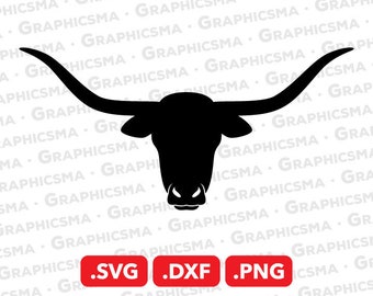 Texas Longhorn SVG File, Texas Longhorn DXF, Texas Longhorn Png, Bulls Cattle Cow Bull Silhouette, Texas Longhorn SVG Bestanden Direct downloaden