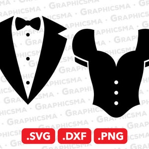 タキシード SVG ファイル、タキシード DXF、タキシード PNG、ガウン SVG、ウェディング ドレス SVG、ウェディング ドレス メンズ ウーマン ロゴ SVG、タキシード SVG ファイル、即時ダウンロード
