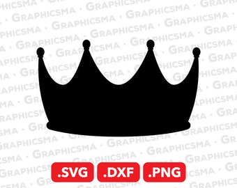 May include: A black silhouette of a crown with five points. The crown is a simple design with no embellishments.